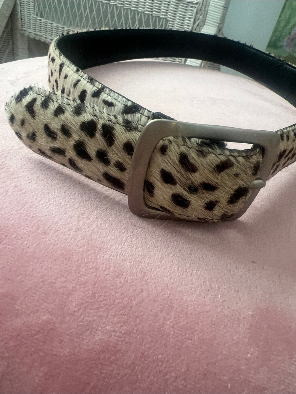 Leather Leopard-Print Skinny Belt - Beige/Black